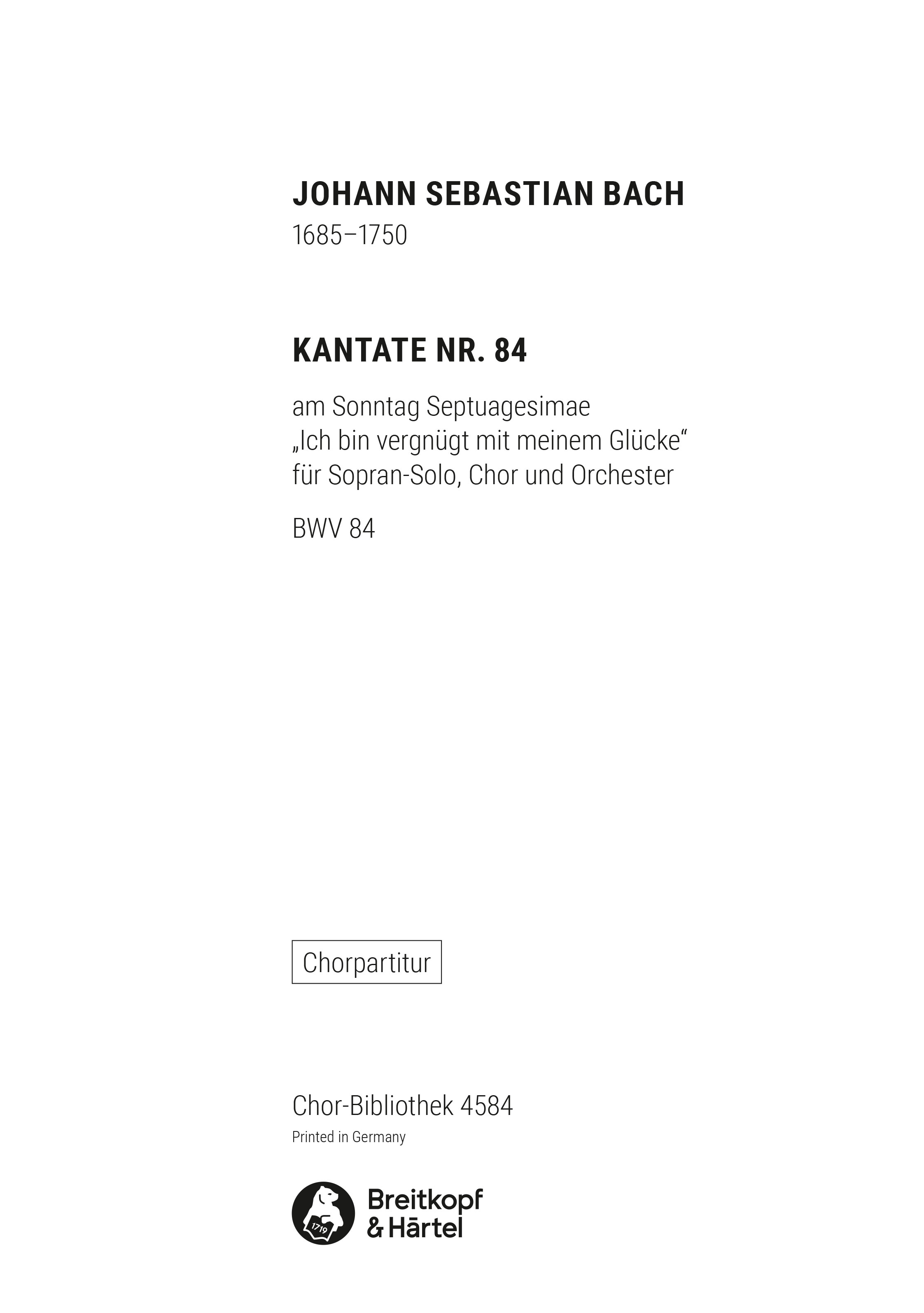 Cantata BWV 84 “Ich bin vergnuegt mit meinem Gluecke”